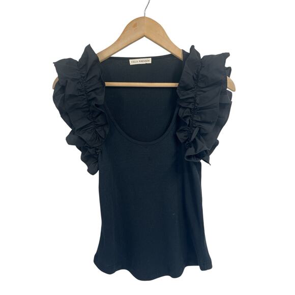 Ulla Johnson Black Ruffle Shoulder Ribbed Tank Top Small P - Picture 1 of 6